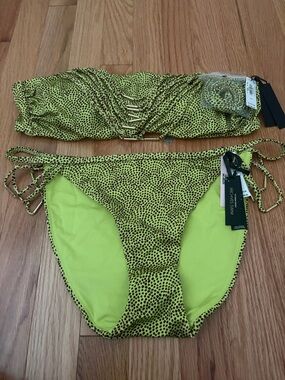 New Victoria's Secret lime Green Polka Dot Bandeau Bikini Set size large